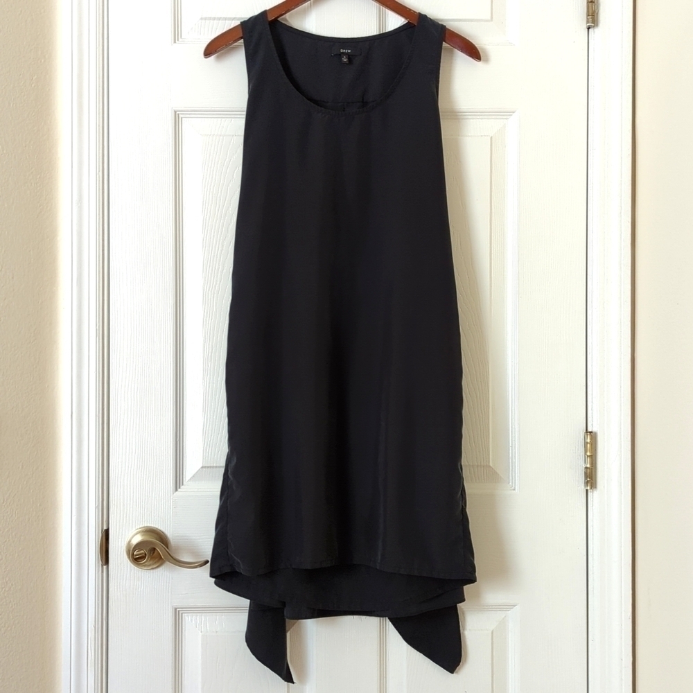 Drew Classic Silky Sleeveless Scoop Neck Tie Waist Shift Mini Dress Black Small
